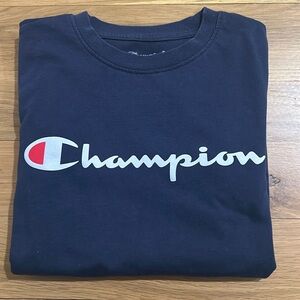 Champion Boys Navy Signature Script Logo Print Long Sleeve T-Shirt